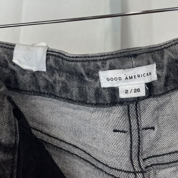 GOOD AMERICAN The Weekender High Rise Slim Straight Raw Hem Jeans Gray Size 2 26 - Picture 3 of 10